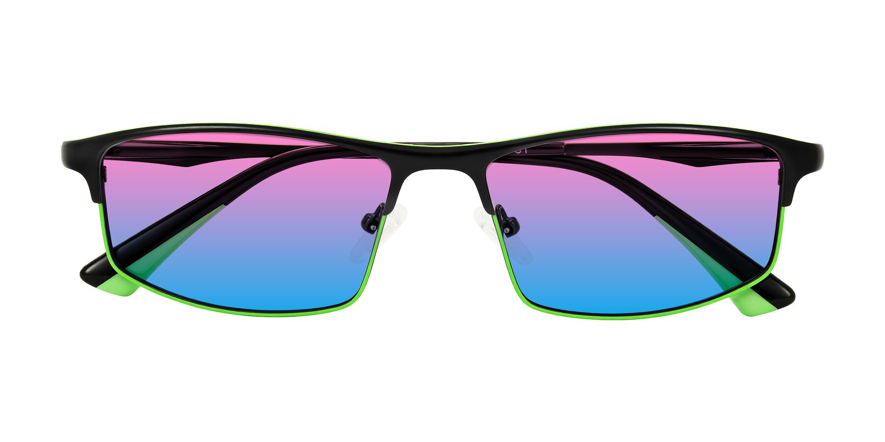 Folded Front of Monnow in Black/Green with Pink / Blue Gradient Lenses