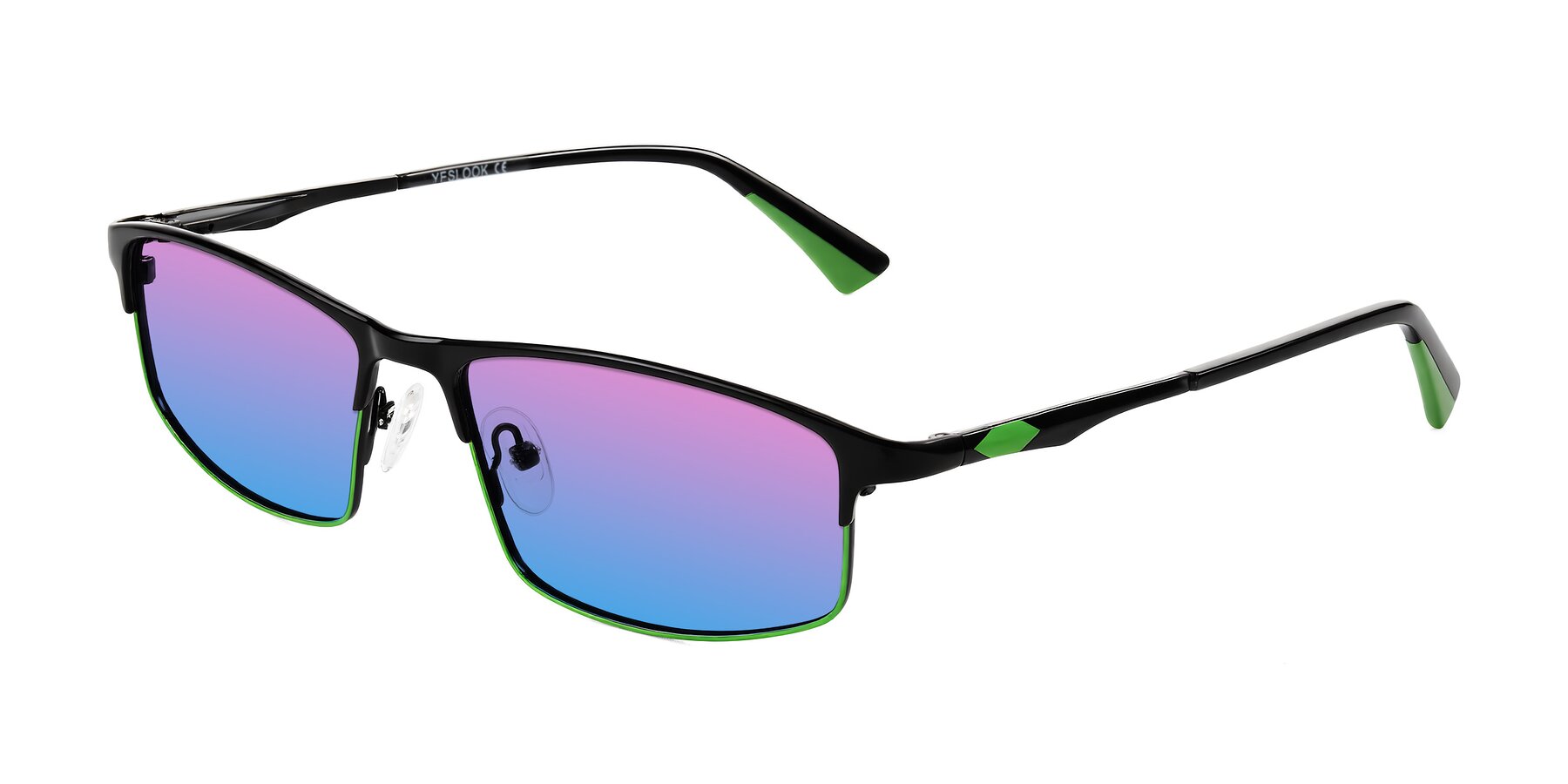 Angle of Monnow in Black/Green with Pink / Blue Gradient Lenses