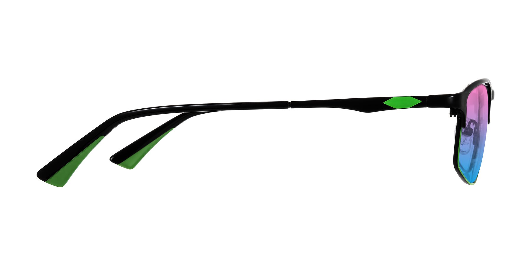 Side of Monnow in Black/Green with Pink / Blue Gradient Lenses
