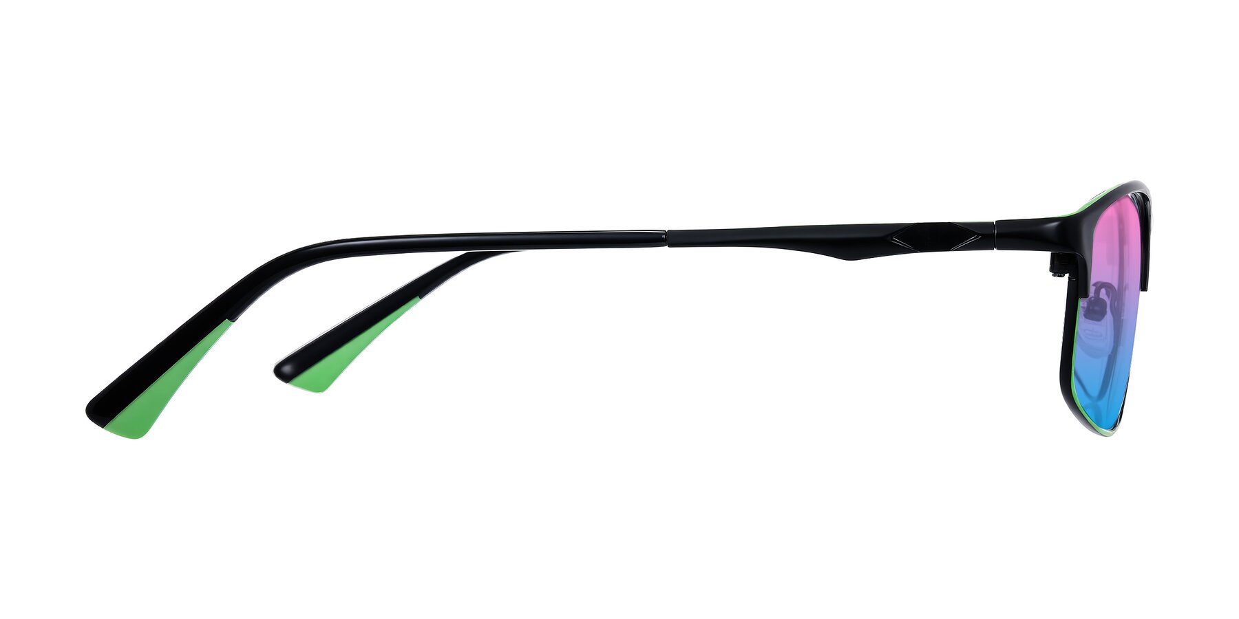 Side of Monnow in Black/Green with Pink / Blue Gradient Lenses