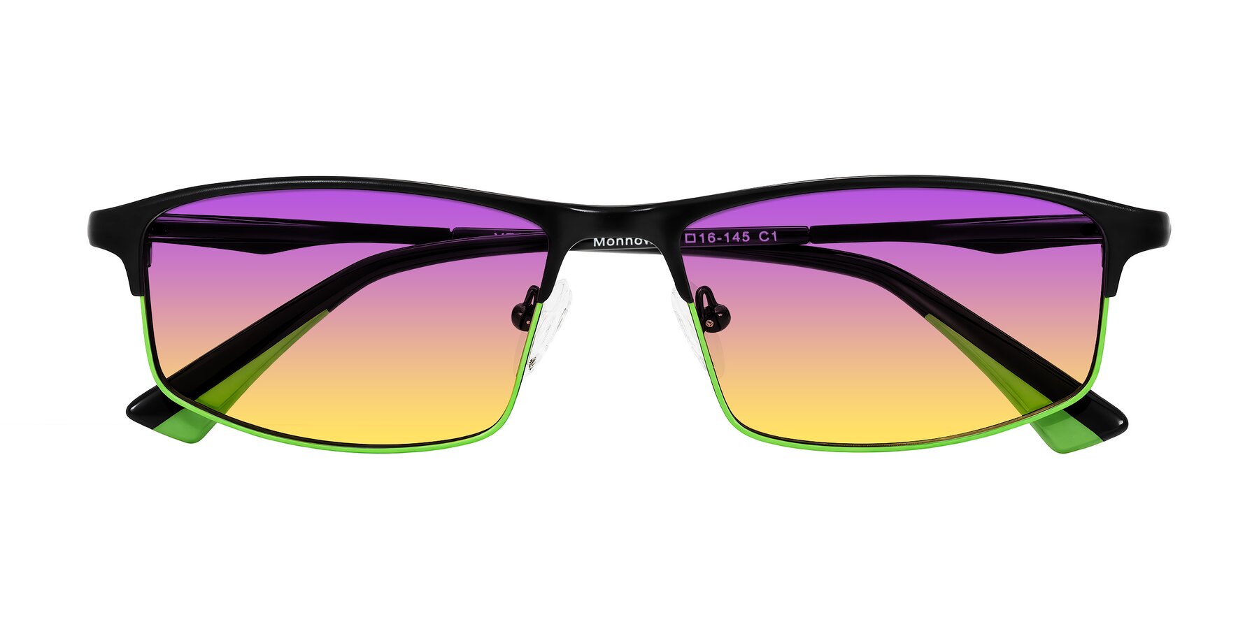 Folded Front of Monnow in Black/Green with Purple / Yellow Gradient Lenses