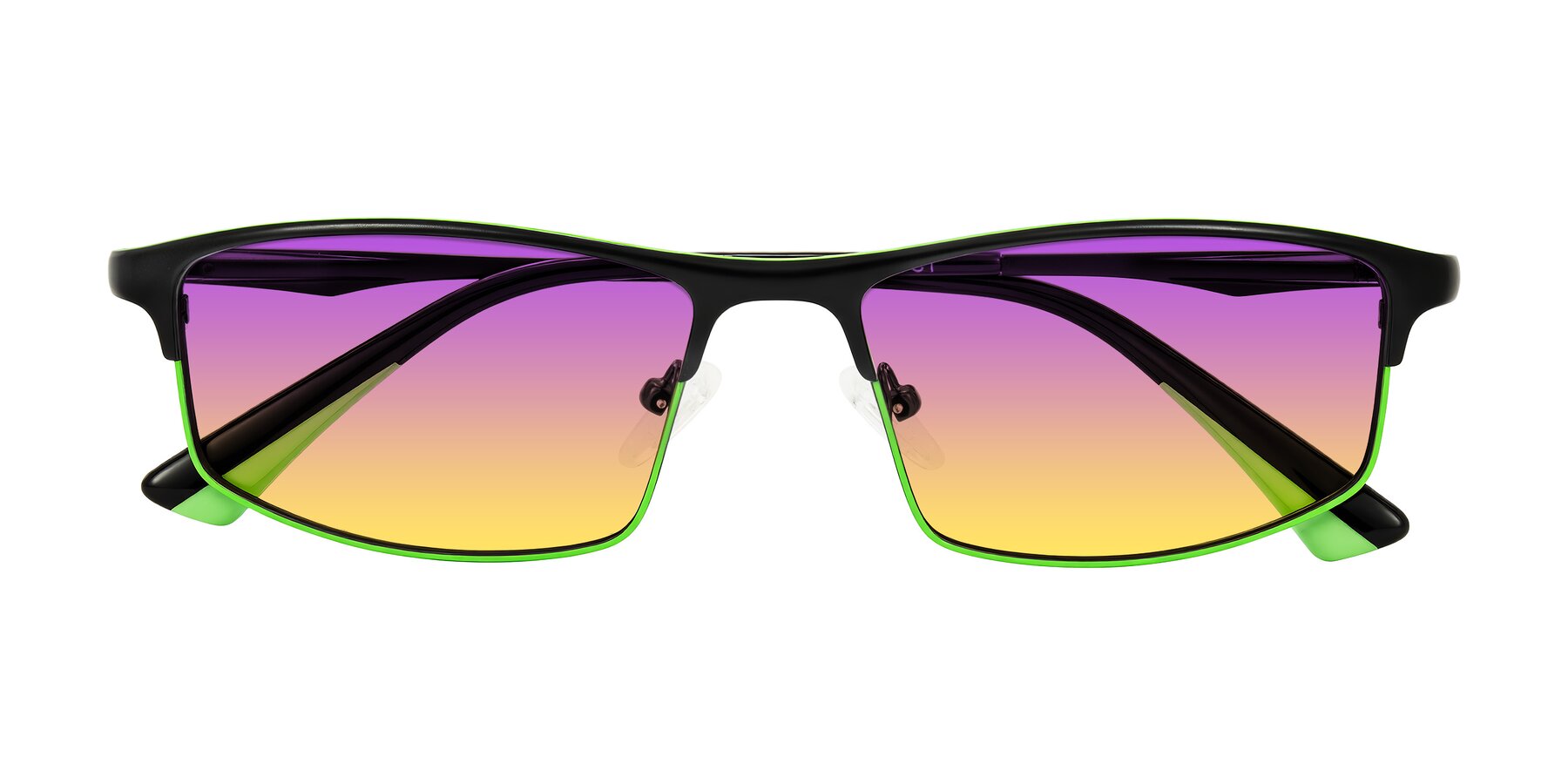 Folded Front of Monnow in Black/Green with Purple / Yellow Gradient Lenses