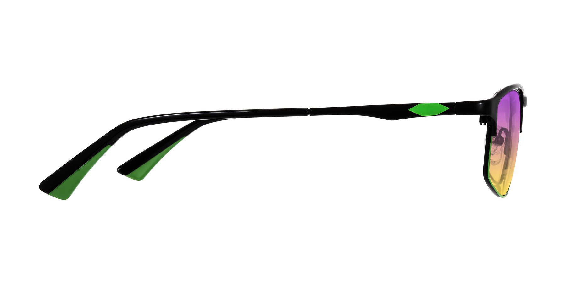 Side of Monnow in Black/Green with Purple / Yellow Gradient Lenses