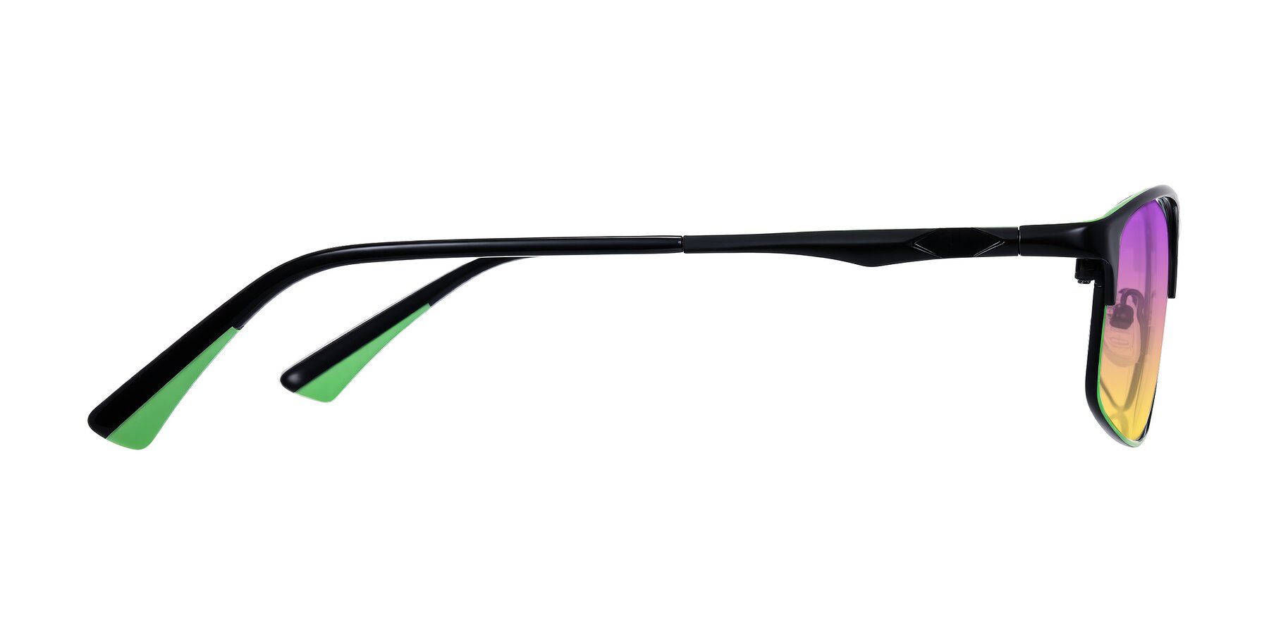 Side of Monnow in Black/Green with Purple / Yellow Gradient Lenses