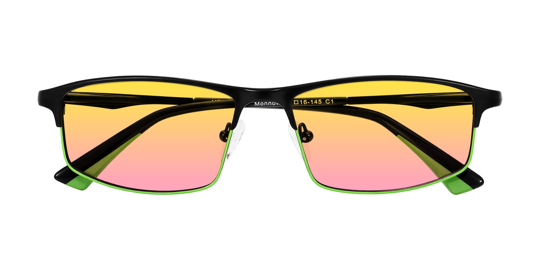 Folded Front of Monnow in Black/Green with Yellow / Pink Gradient Lenses