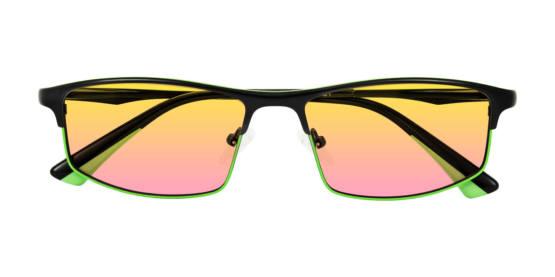 Folded Front of Monnow in Black/Green with Yellow / Pink Gradient Lenses