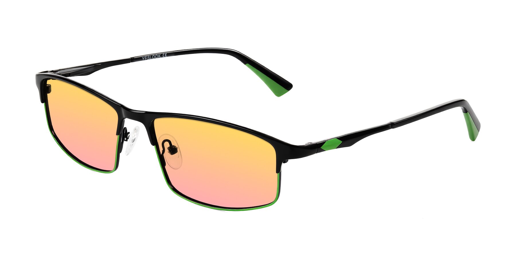 Angle of Monnow in Black/Green with Yellow / Pink Gradient Lenses