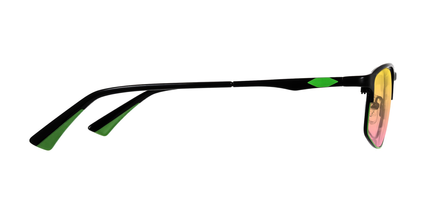 Side of Monnow in Black/Green with Yellow / Pink Gradient Lenses