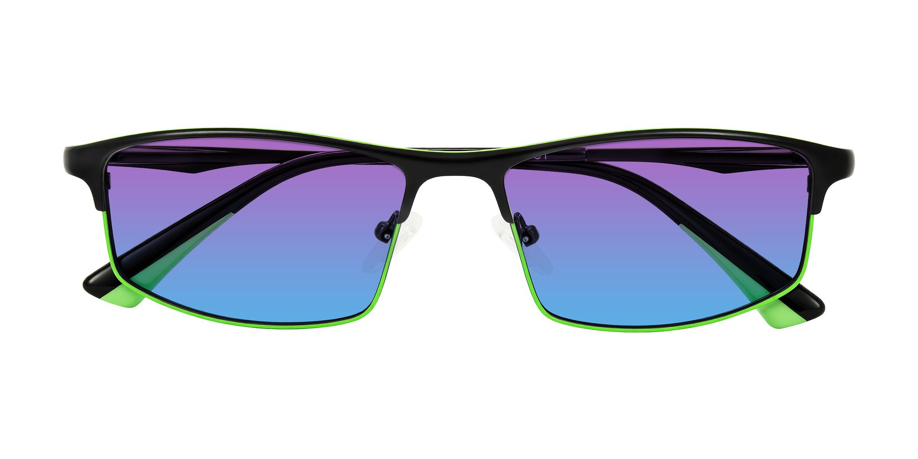 Folded Front of Monnow in Black/Green with Purple / Blue Gradient Lenses