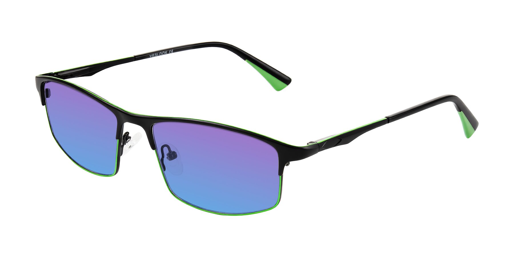 Angle of Monnow in Black/Green with Purple / Blue Gradient Lenses