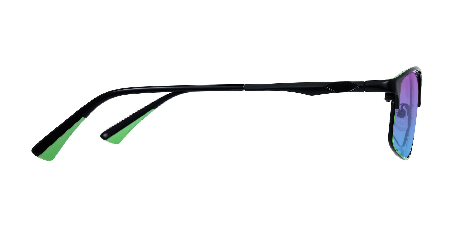 Side of Monnow in Black/Green with Purple / Blue Gradient Lenses