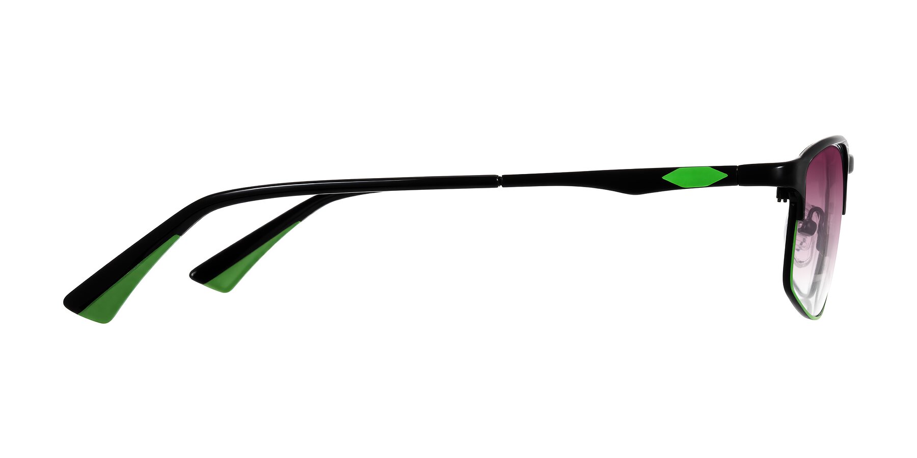 Side of Monnow in Black/Green with Wine Gradient Lenses