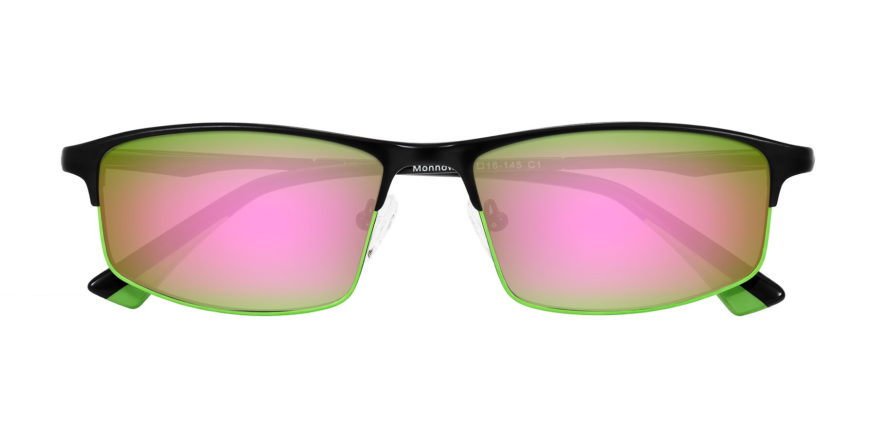 Folded Front of Monnow in Black/Green with Pink Mirrored Lenses