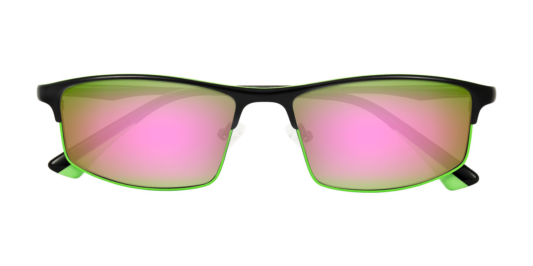 Folded Front of Monnow in Black/Green with Pink Mirrored Lenses