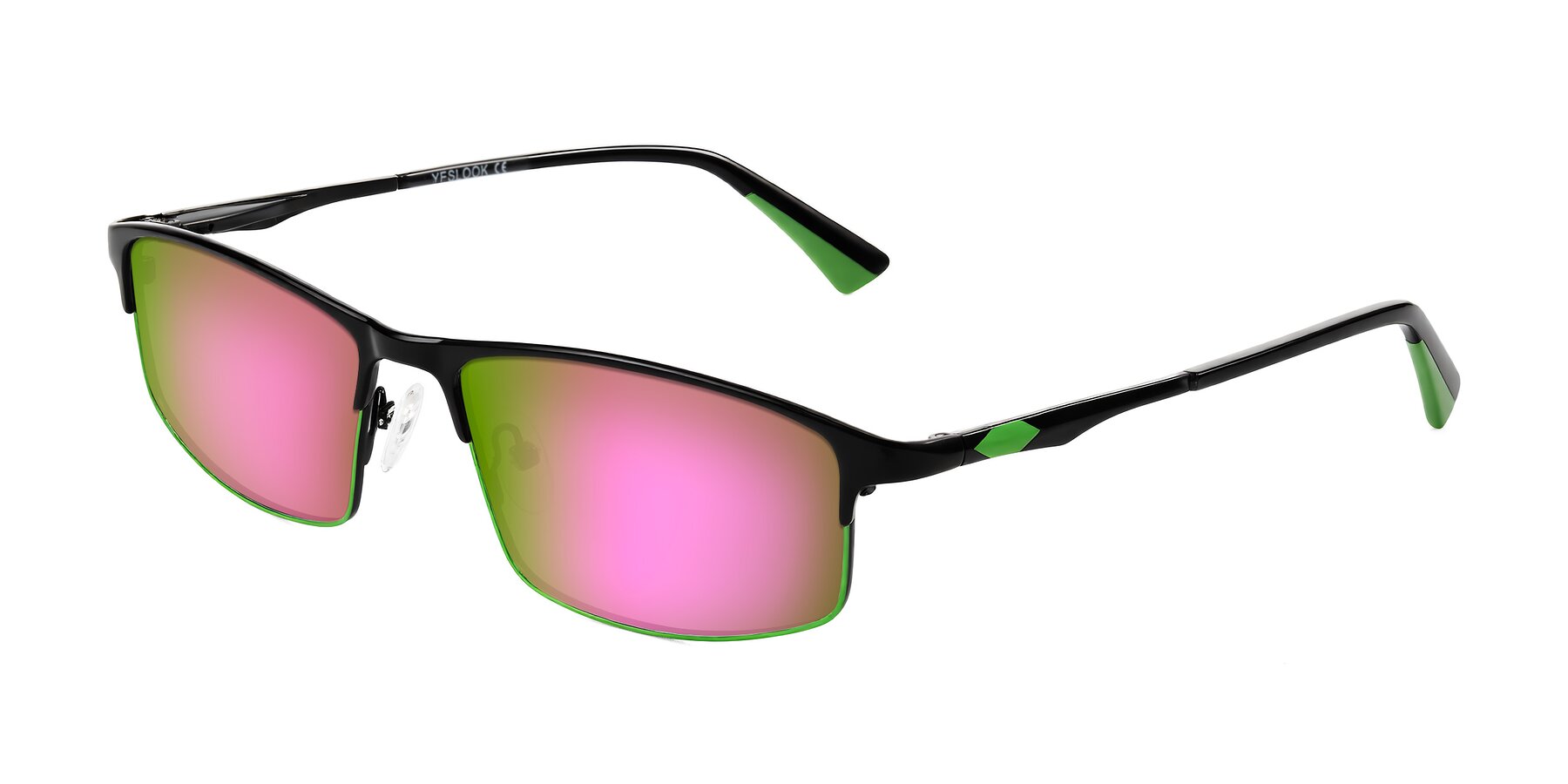 Angle of Monnow in Black/Green with Pink Mirrored Lenses
