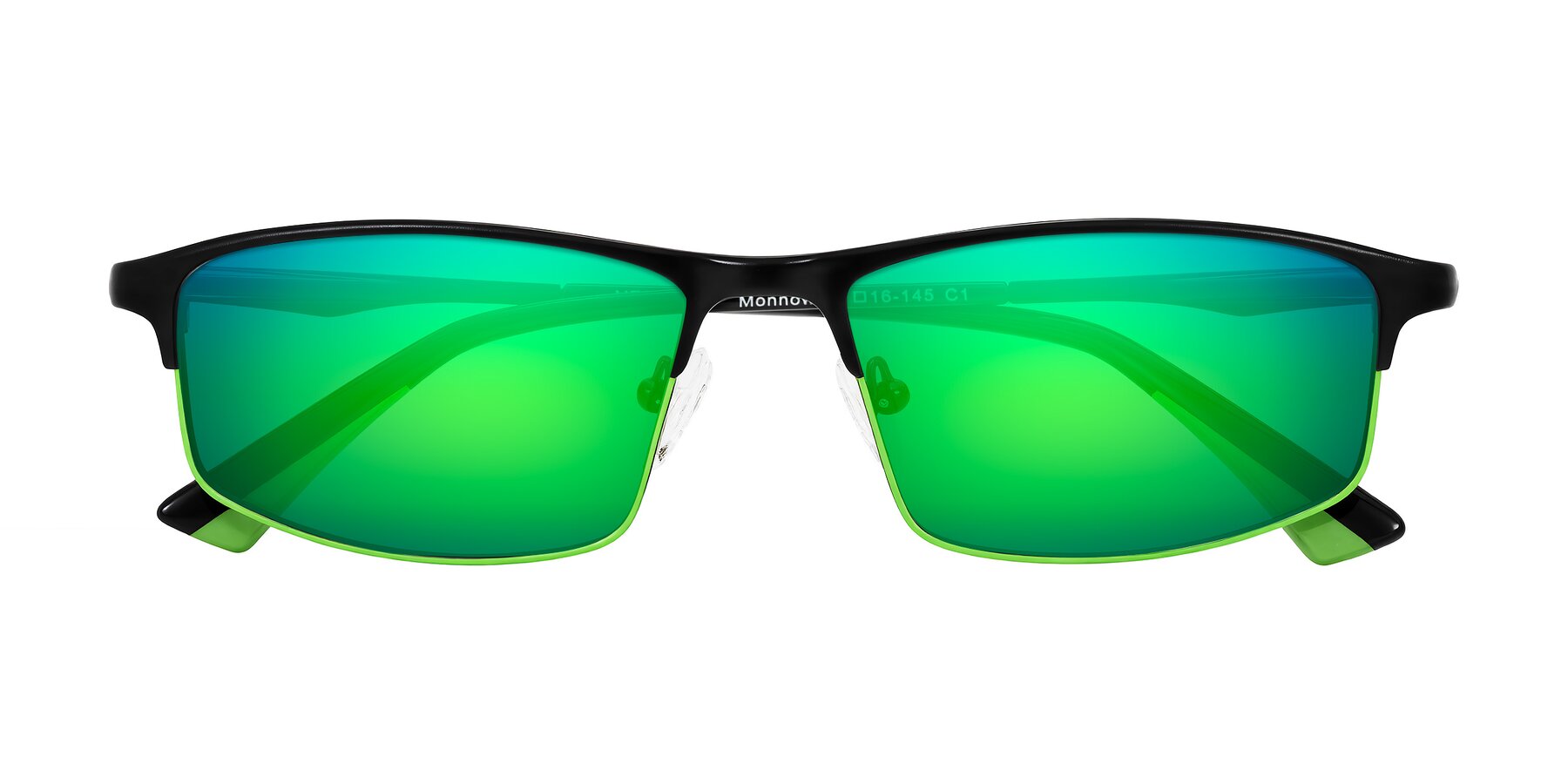 Folded Front of Monnow in Black/Green with Green Mirrored Lenses