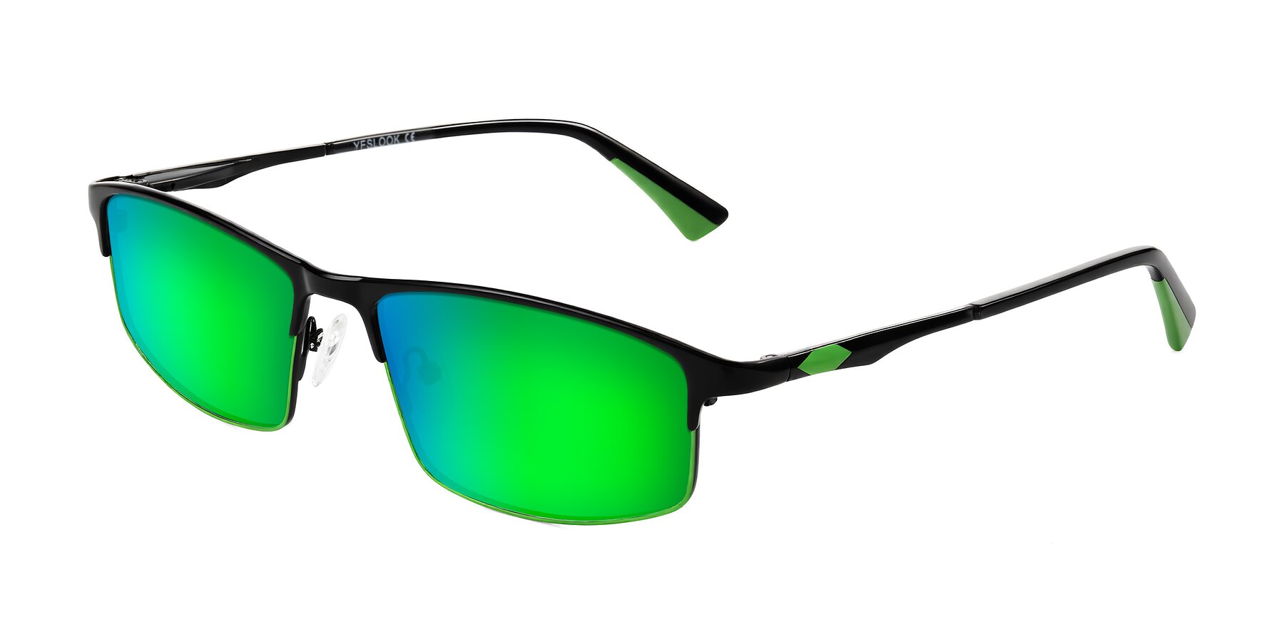 Angle of Monnow in Black/Green with Green Mirrored Lenses