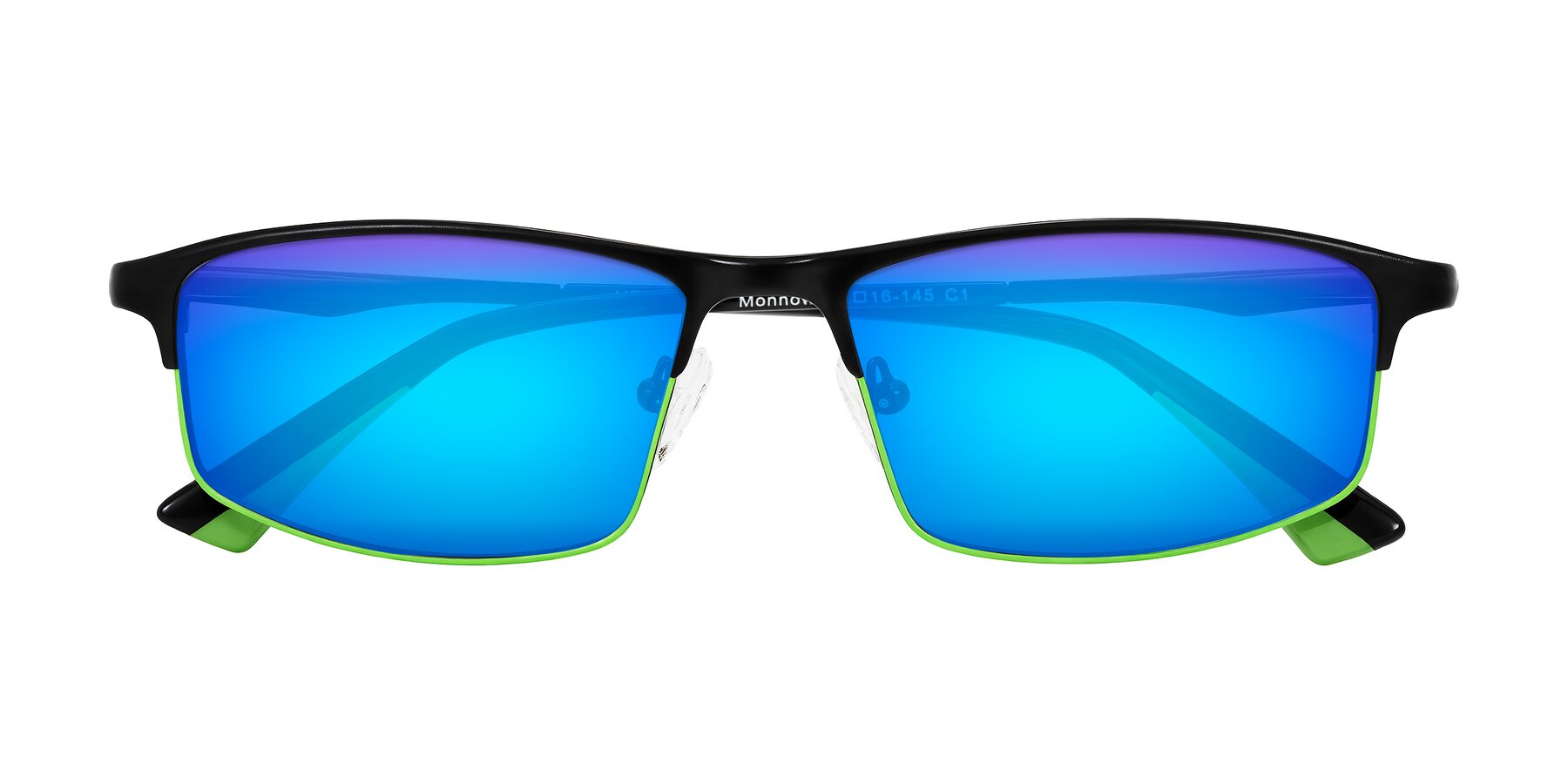 Folded Front of Monnow in Black/Green with Blue Mirrored Lenses
