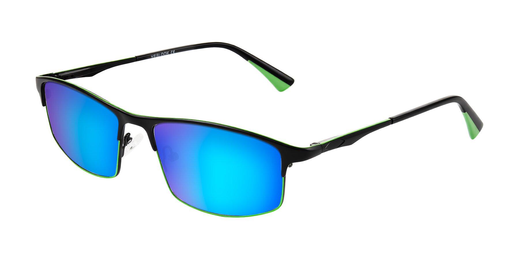 Angle of Monnow in Black/Green with Blue Mirrored Lenses