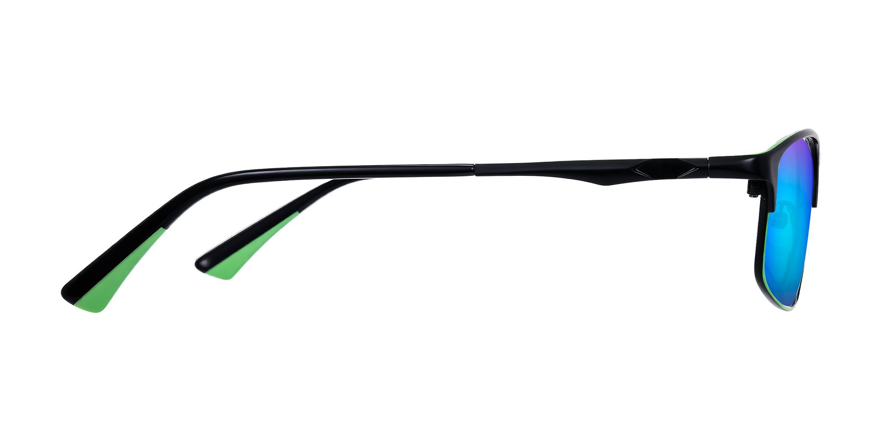 Side of Monnow in Black/Green with Blue Mirrored Lenses