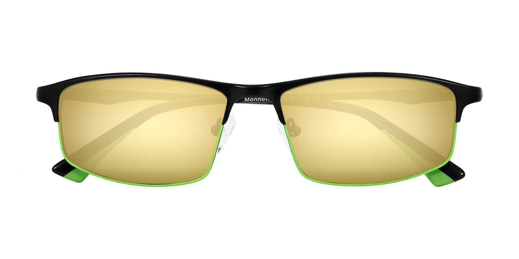 Folded Front of Monnow in Black/Green with Gold Mirrored Lenses