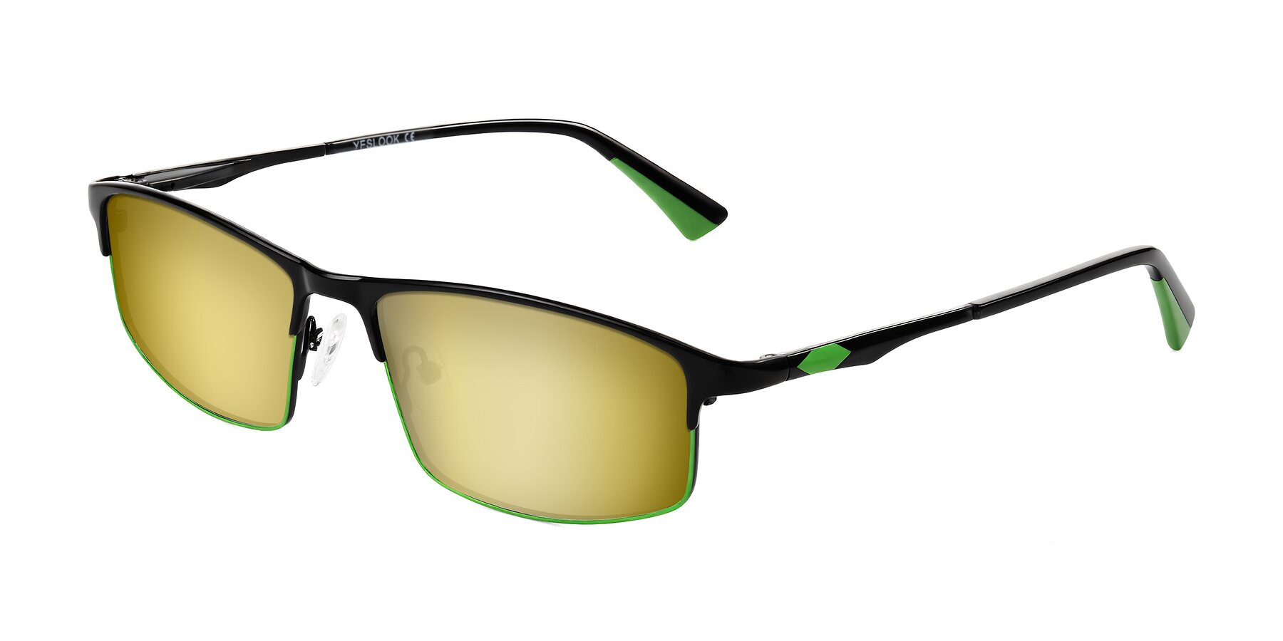 Angle of Monnow in Black/Green with Gold Mirrored Lenses