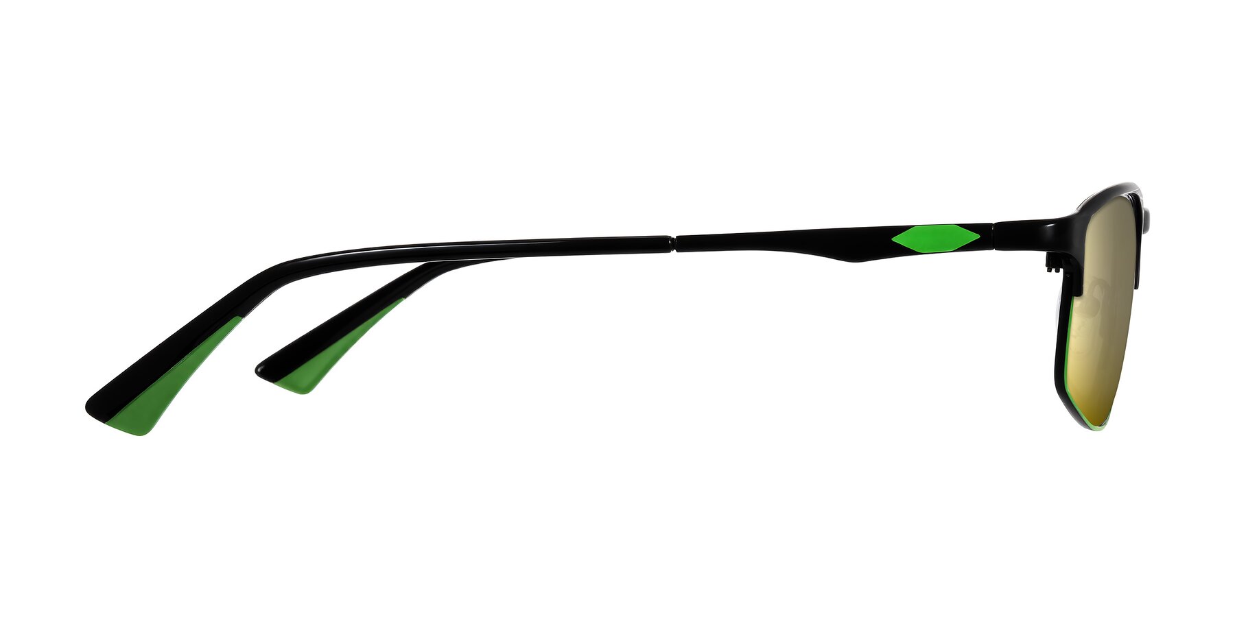 Side of Monnow in Black/Green with Gold Mirrored Lenses