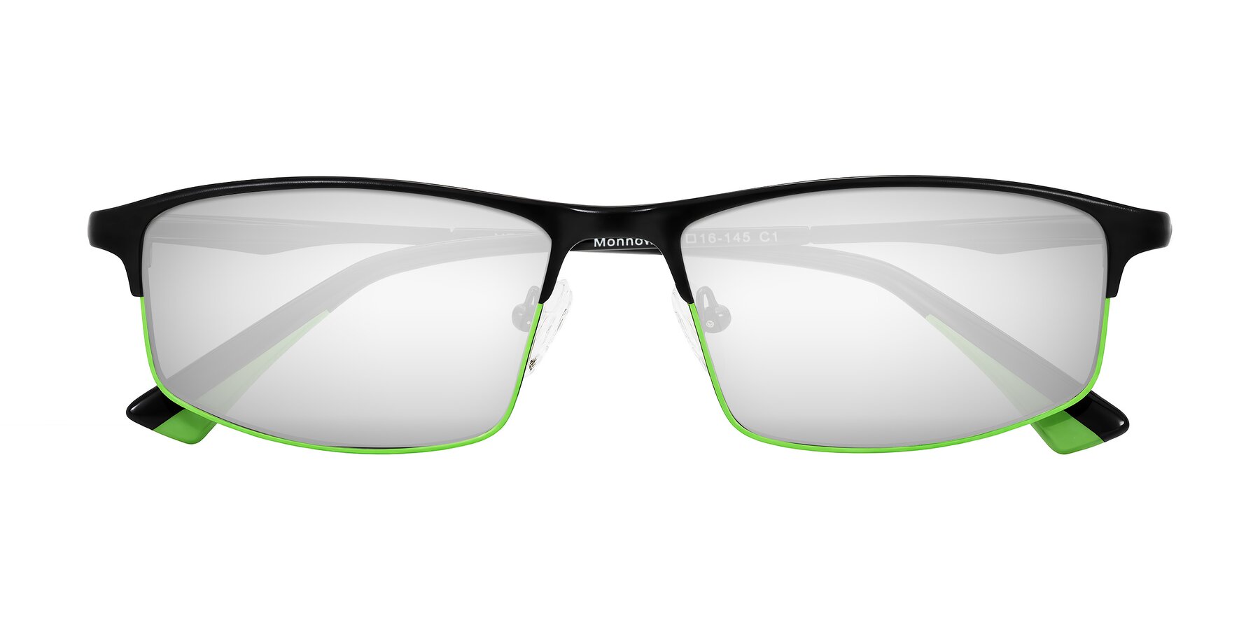 Folded Front of Monnow in Black/Green with Silver Mirrored Lenses