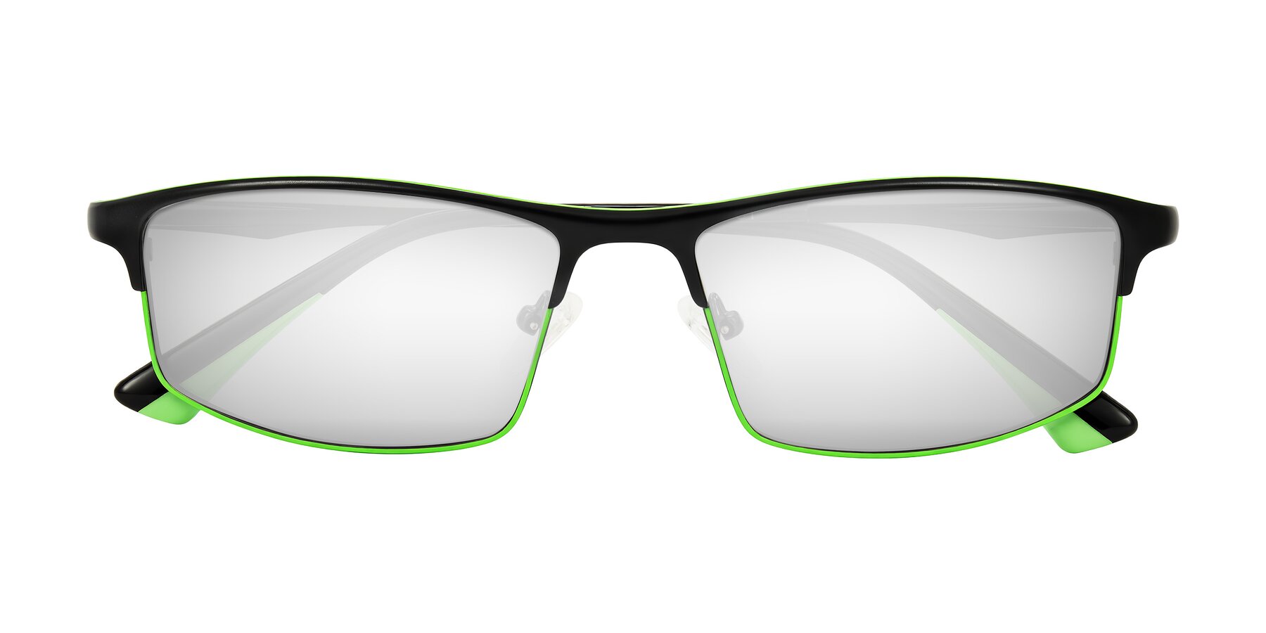 Folded Front of Monnow in Black/Green with Silver Mirrored Lenses
