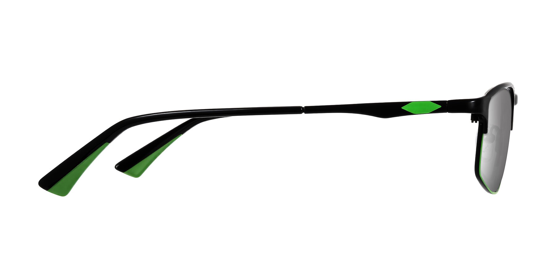 Side of Monnow in Black/Green with Silver Mirrored Lenses