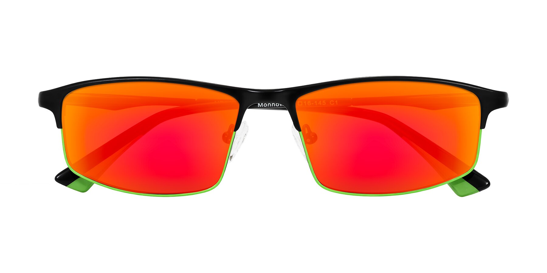 Folded Front of Monnow in Black/Green with Red Gold Mirrored Lenses