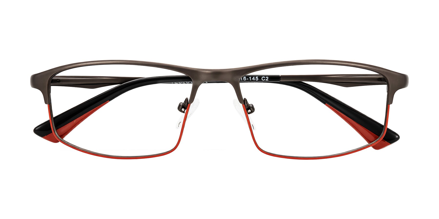 Folded Front of Monnow in Gray/Red with Clear Eyeglass Lenses