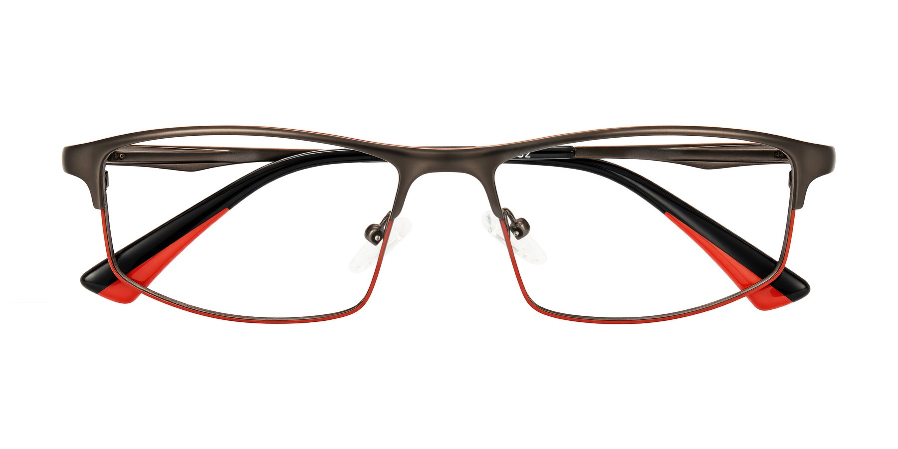 Folded Front of Monnow in Gray/Red with Clear Eyeglass Lenses