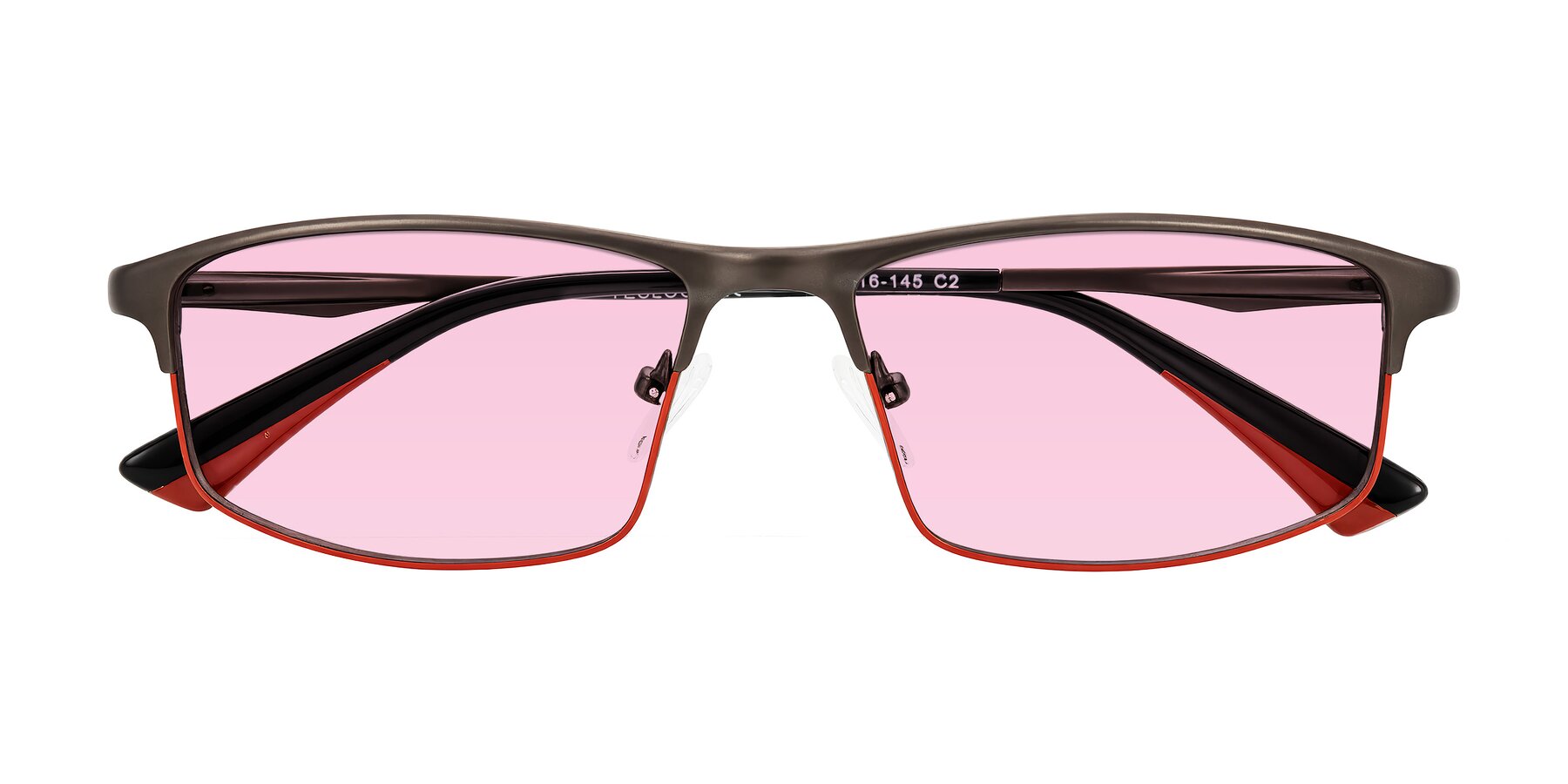 Folded Front of Monnow in Gray/Red with Light Pink Tinted Lenses