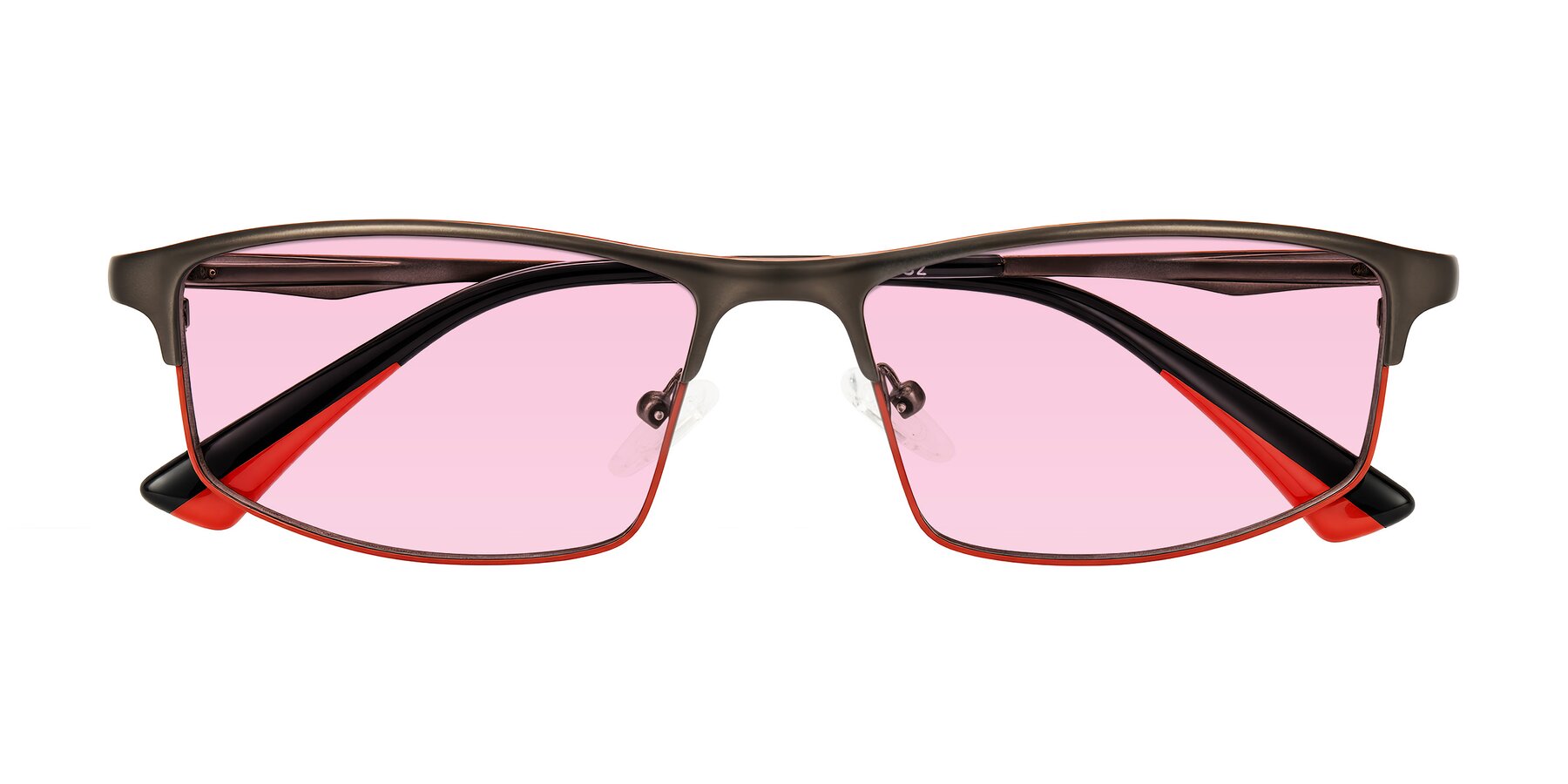 Folded Front of Monnow in Gray/Red with Light Pink Tinted Lenses