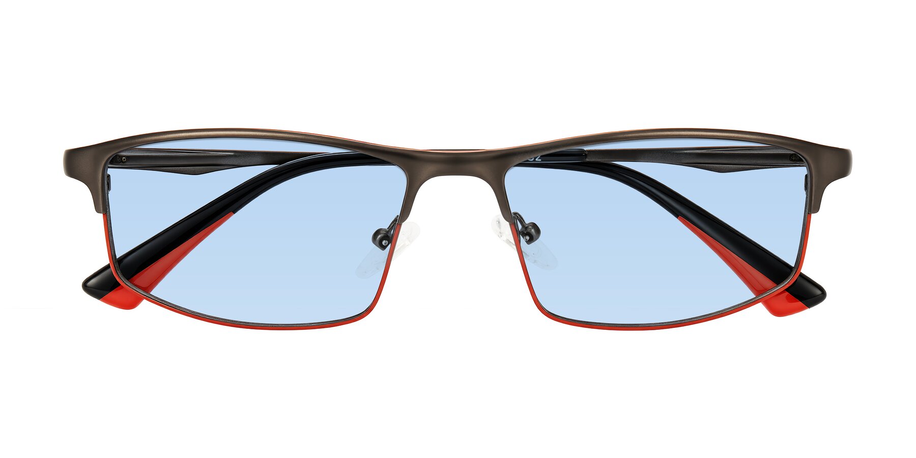 Folded Front of Monnow in Gray/Red with Light Blue Tinted Lenses
