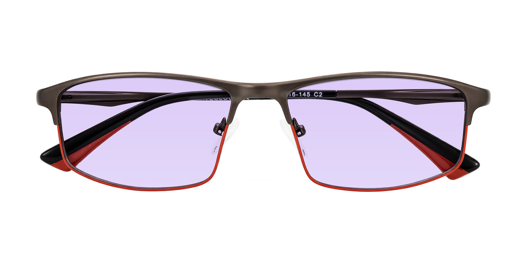 Folded Front of Monnow in Gray/Red with Light Purple Tinted Lenses