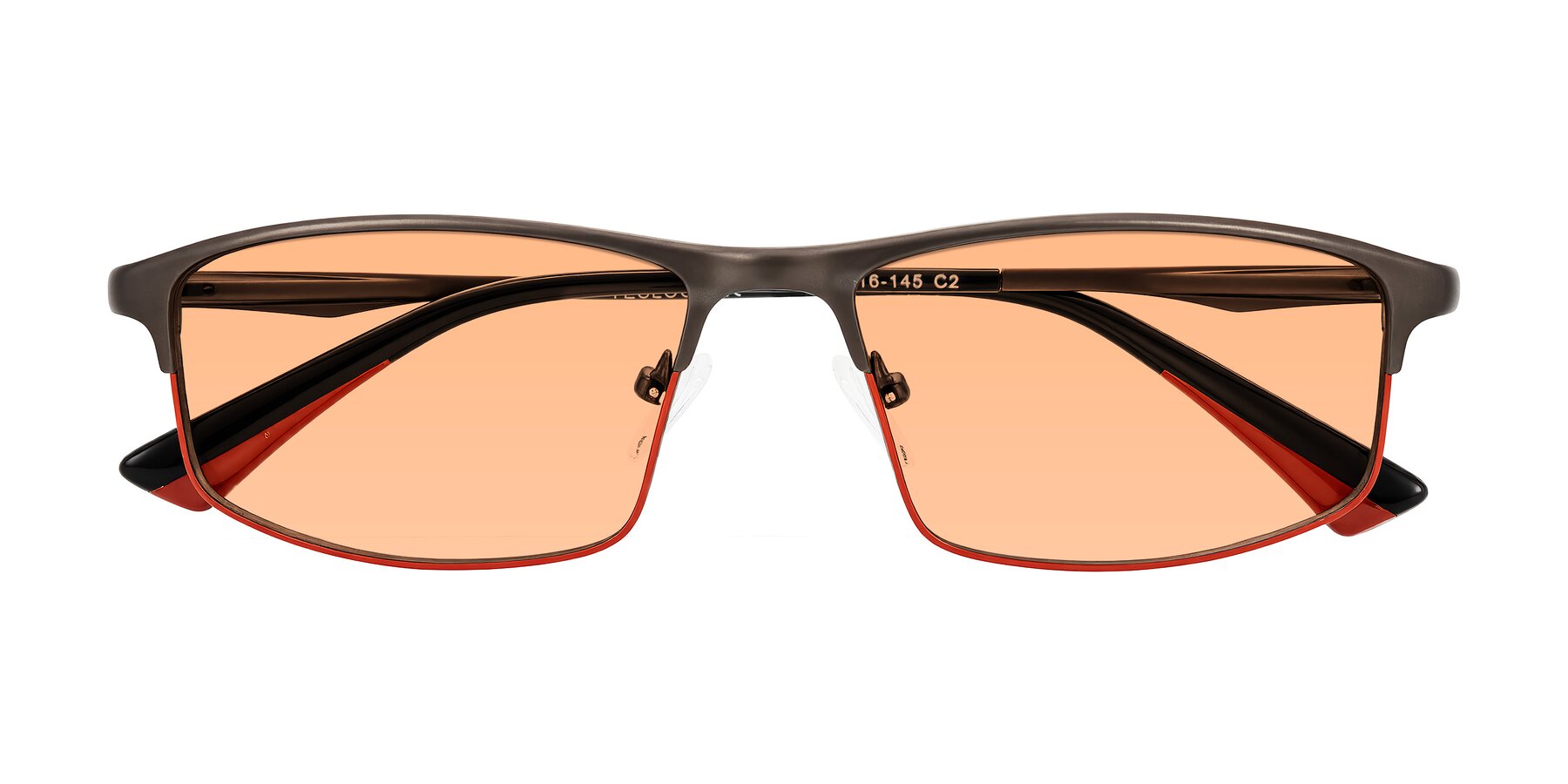 Folded Front of Monnow in Gray/Red with Light Orange Tinted Lenses