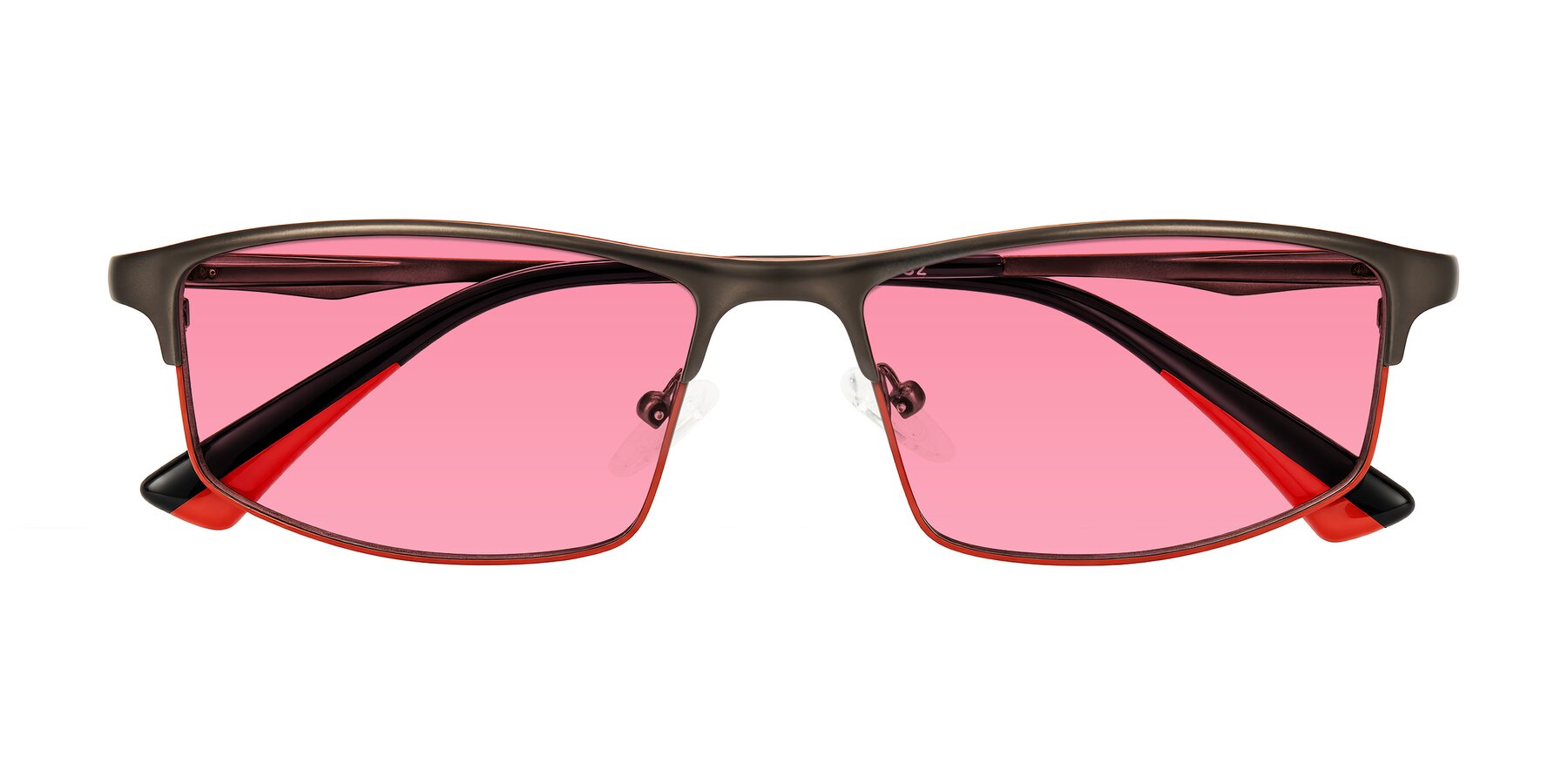 Folded Front of Monnow in Gray/Red with Pink Tinted Lenses