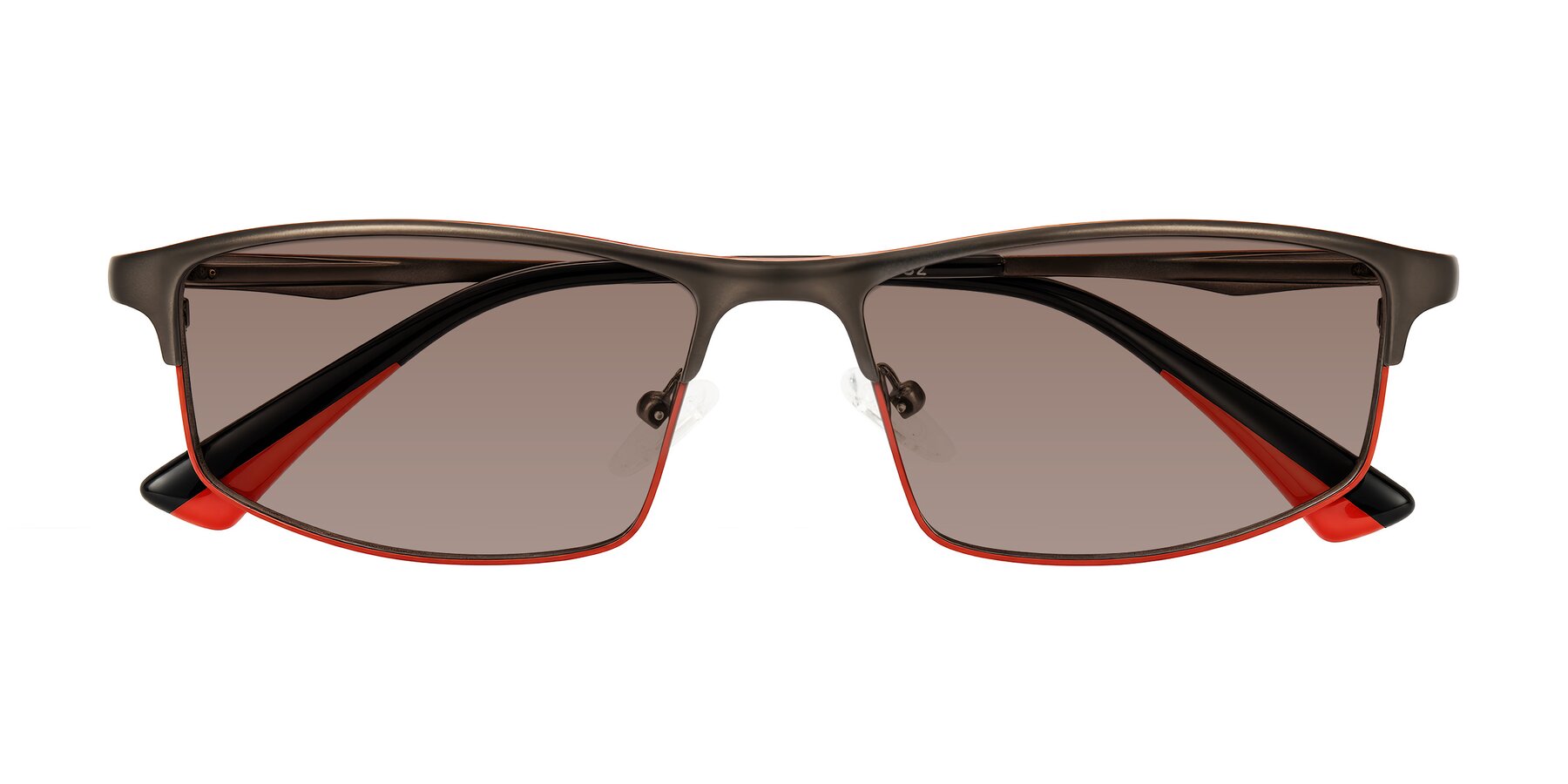 Folded Front of Monnow in Gray/Red with Medium Brown Tinted Lenses