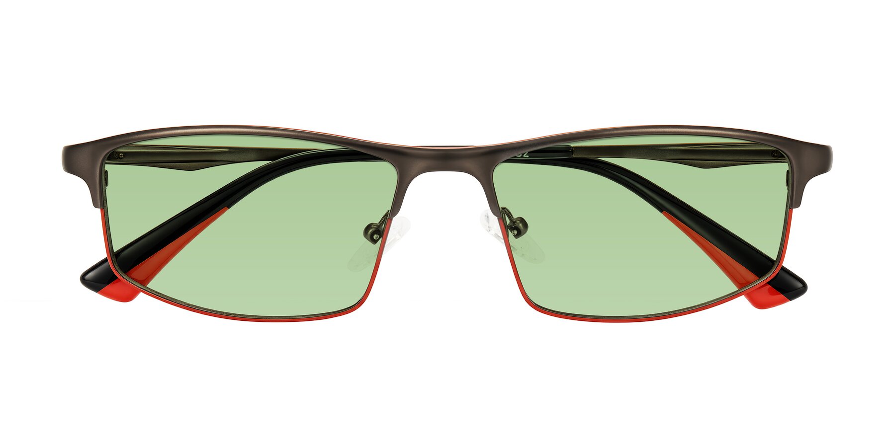Folded Front of Monnow in Gray/Red with Medium Green Tinted Lenses