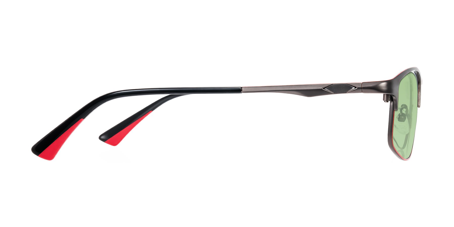 Side of Monnow in Gray/Red with Medium Green Tinted Lenses