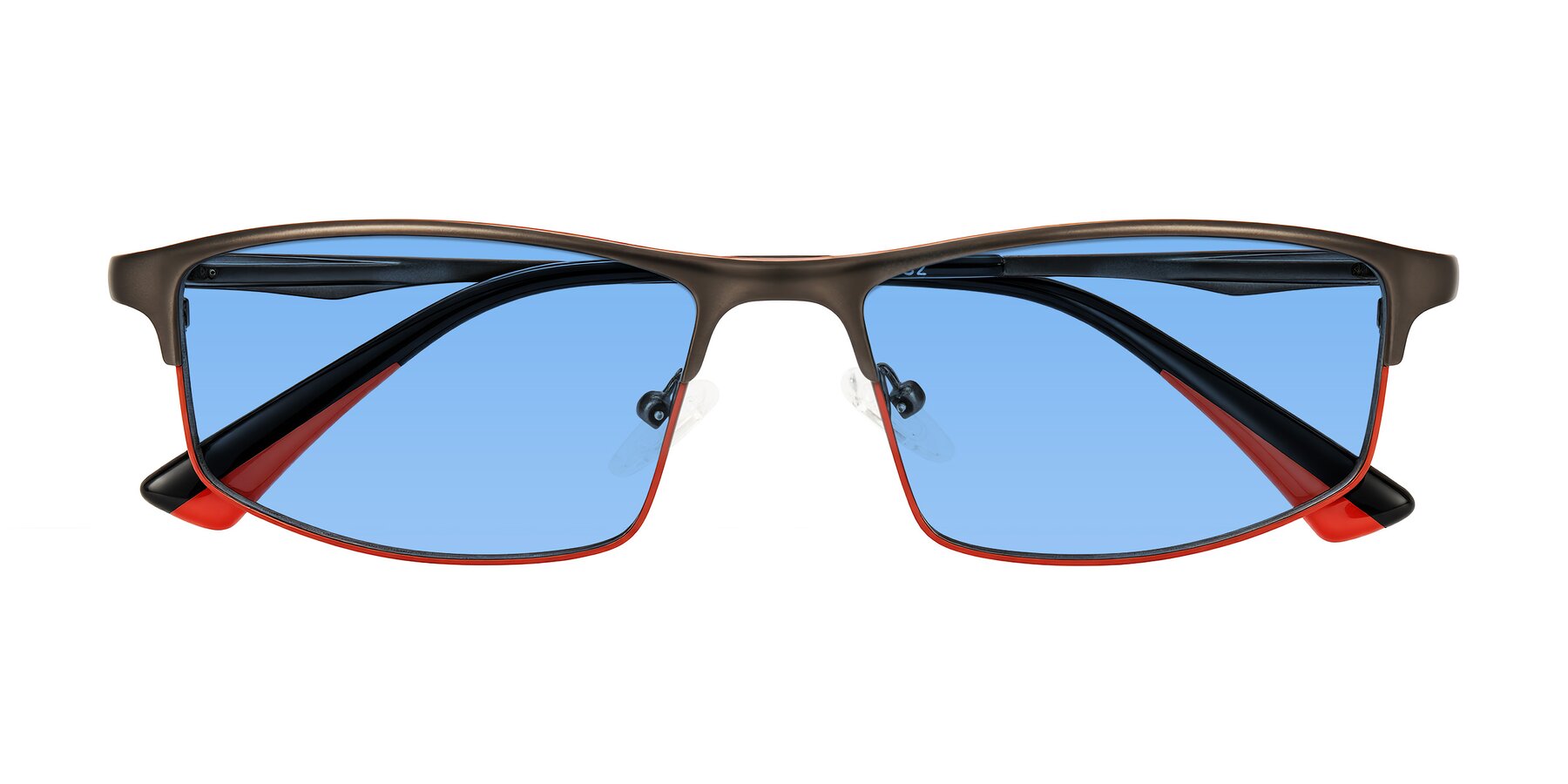 Folded Front of Monnow in Gray/Red with Medium Blue Tinted Lenses