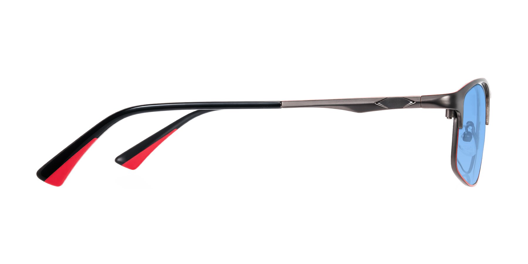 Side of Monnow in Gray/Red with Medium Blue Tinted Lenses