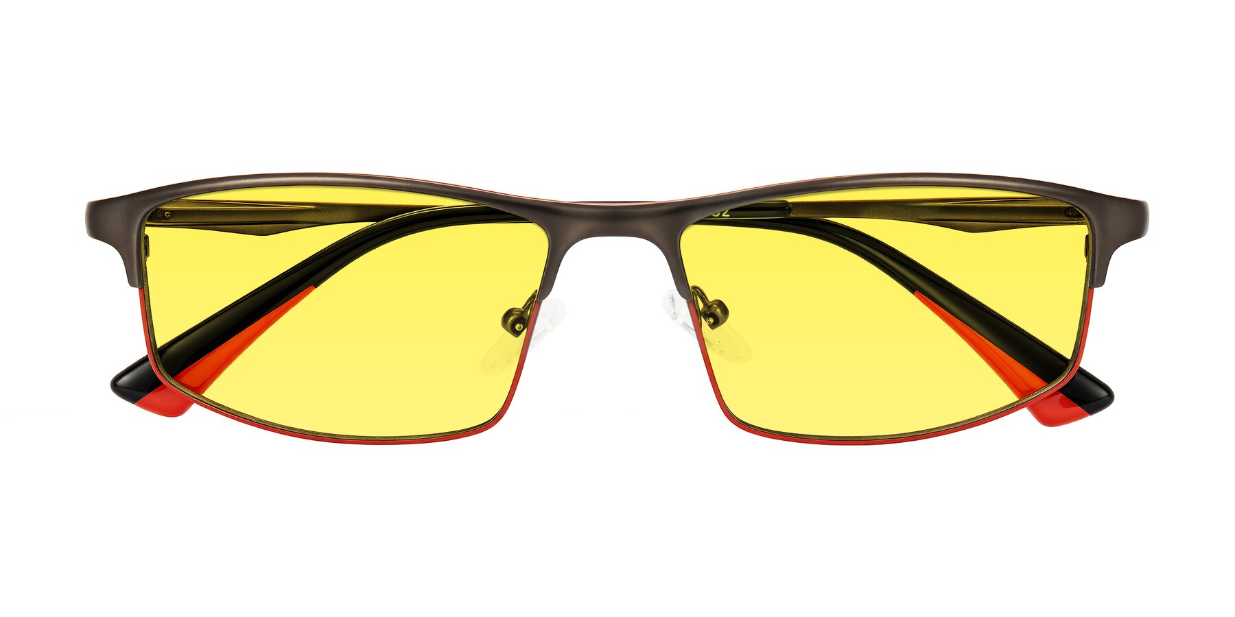 Folded Front of Monnow in Gray/Red with Medium Yellow Tinted Lenses