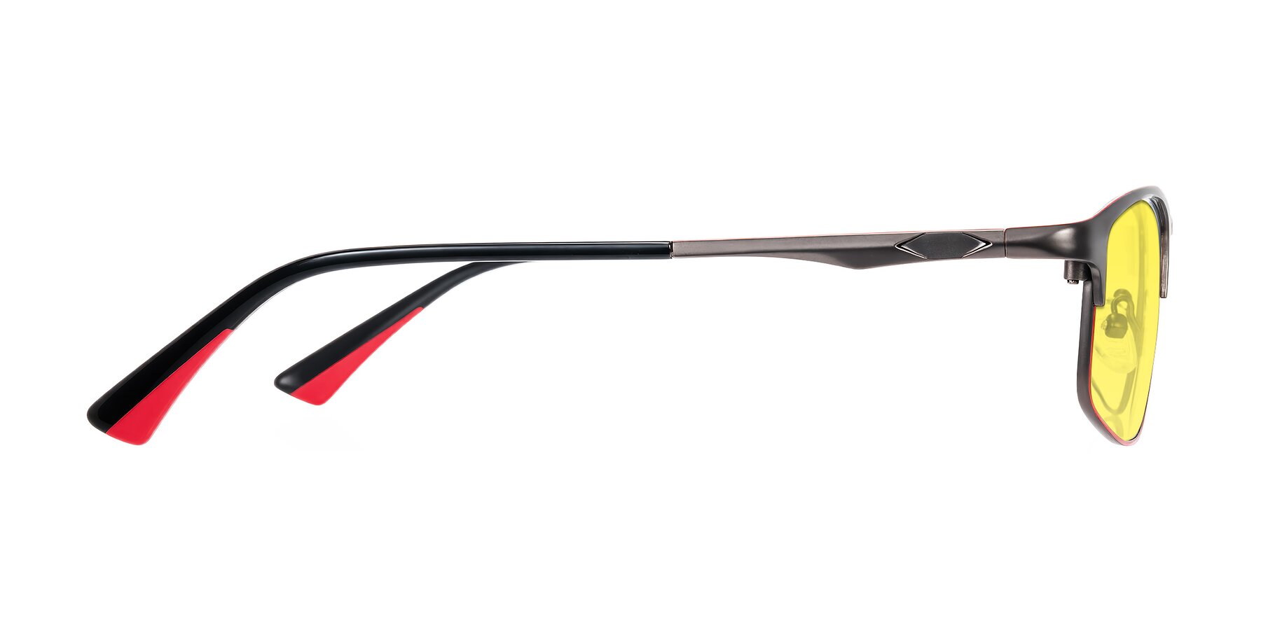 Side of Monnow in Gray/Red with Medium Yellow Tinted Lenses