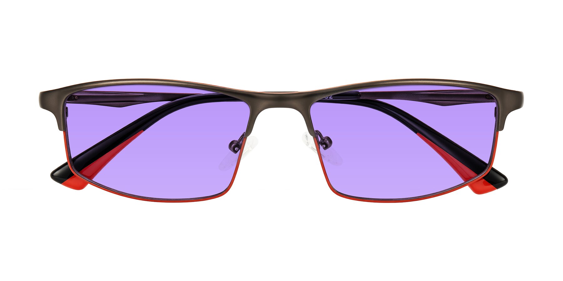 Folded Front of Monnow in Gray/Red with Medium Purple Tinted Lenses