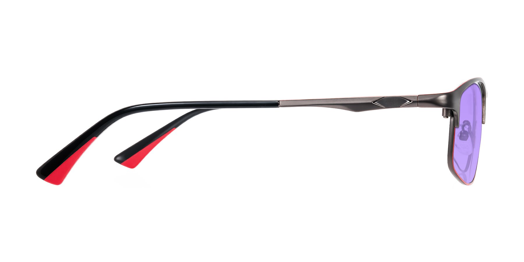 Side of Monnow in Gray/Red with Medium Purple Tinted Lenses