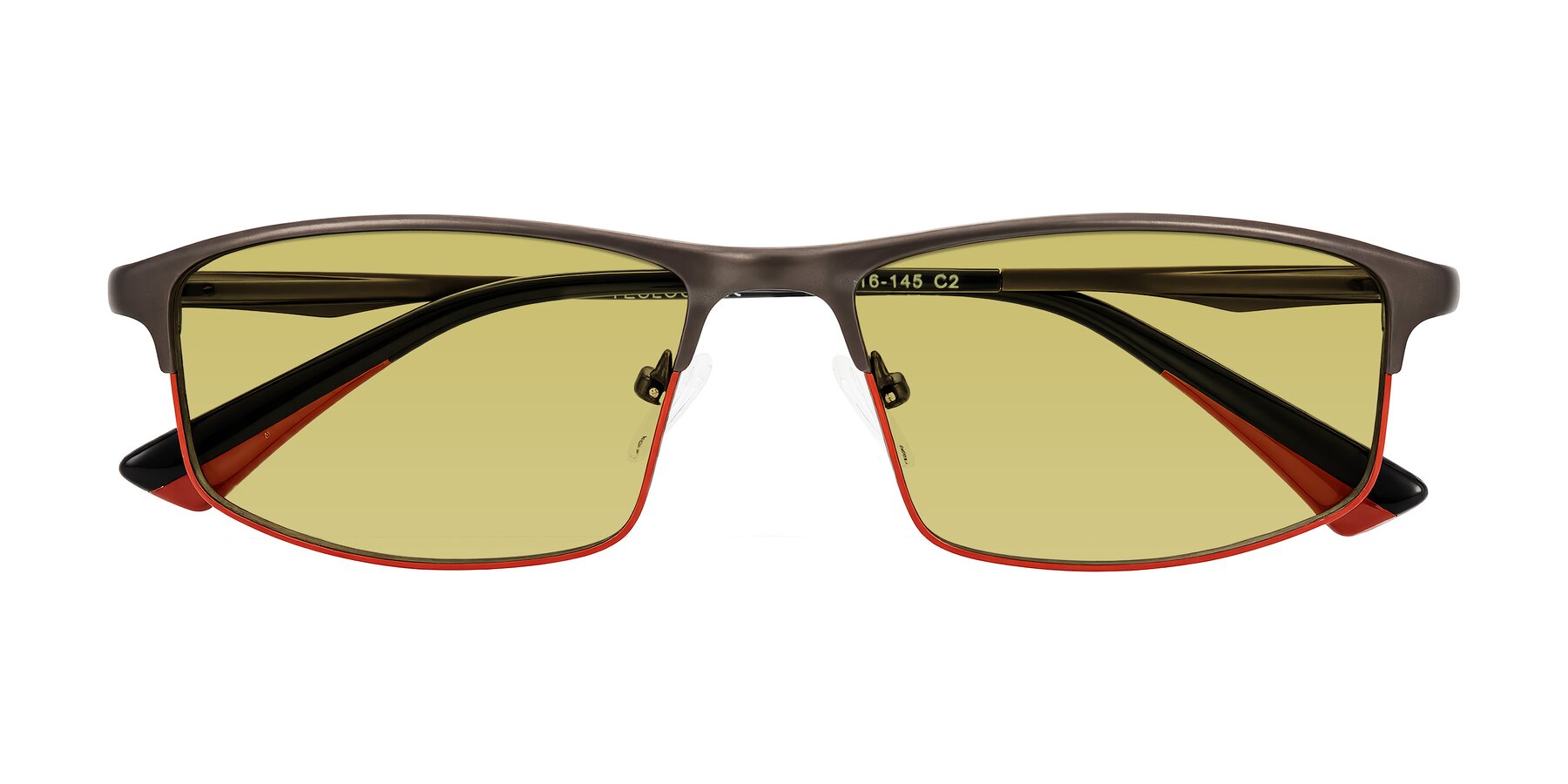 Folded Front of Monnow in Gray/Red with Medium Champagne Tinted Lenses