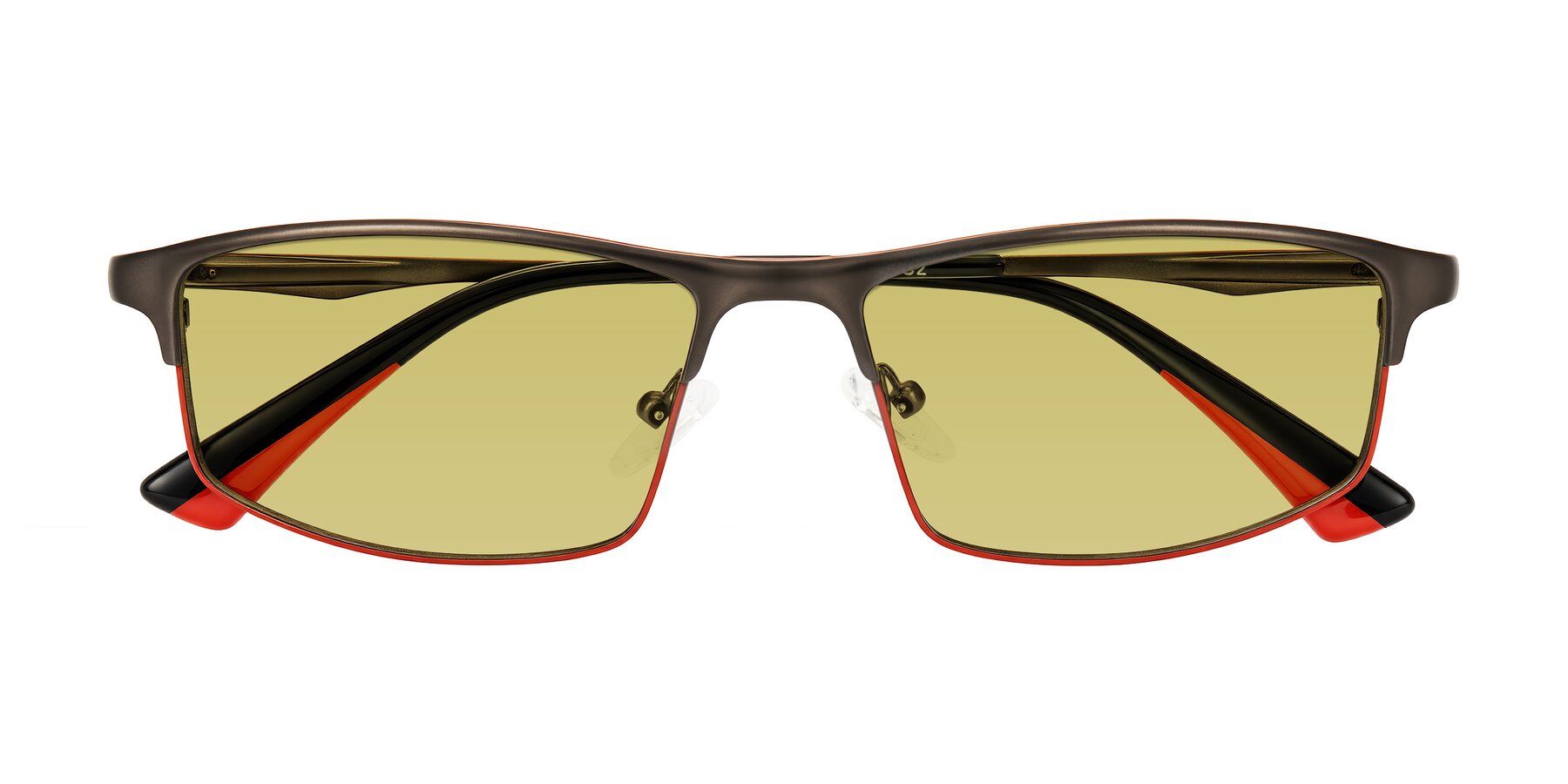 Folded Front of Monnow in Gray/Red with Medium Champagne Tinted Lenses